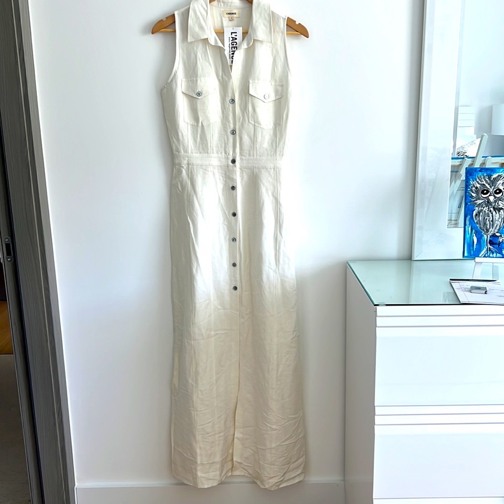 NWT $575 L’AGENCE ivory linen maxi Dress 4
